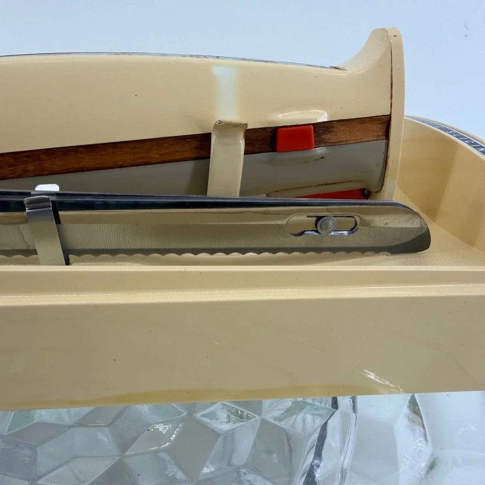 Vintage Sunbeam Electric Slicing Knife Set Cream Beige Wood Accent Original Case